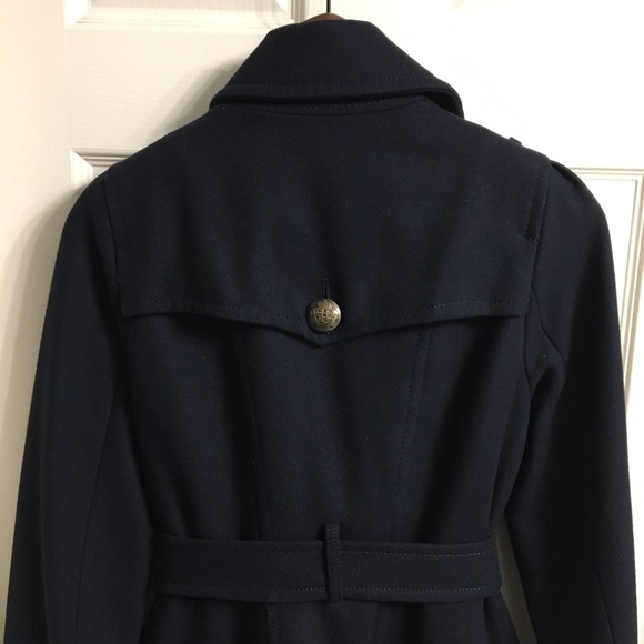 Express Navy Ruffled Pea Coat - Picture 5 of 8
